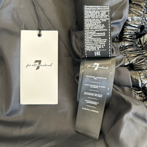 7 for all Mankind Black Crinkle Leather Jacket XS 7FAM Removable Fur Collar - Picture 9 of 11